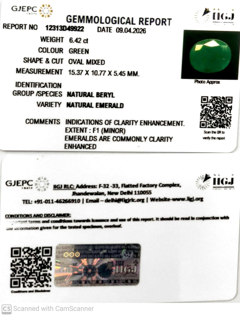 6.42/CT Natural Panna Stone with Govt. Lab Certificate-12313D49922