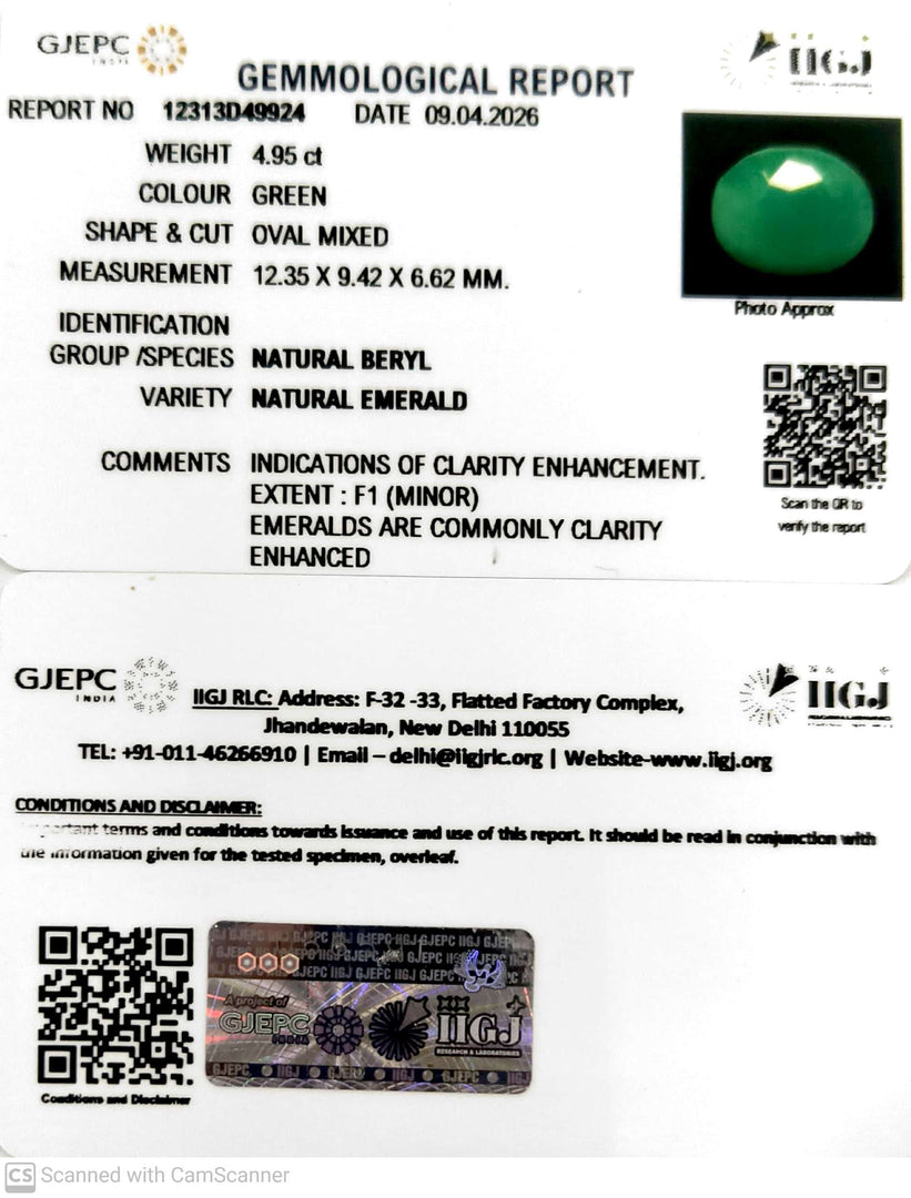 4.95/CT Natural Panna Stone with Govt. Lab Certificate-12313D49924