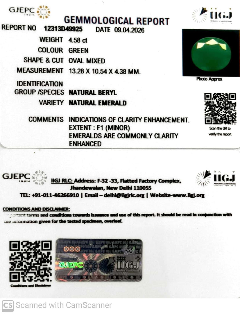 4.58/CT Natural Panna Stone with Govt. Lab Certificate-12313D49925