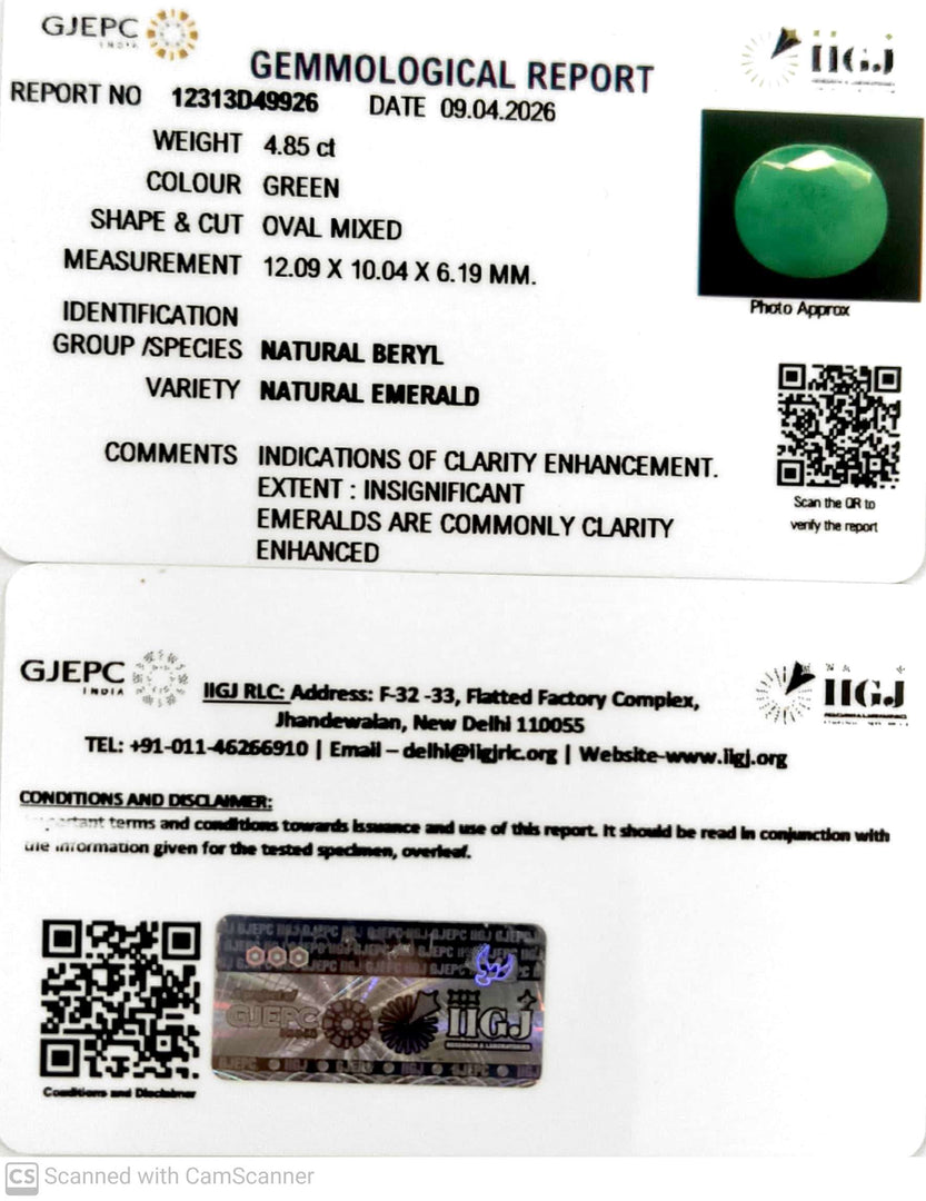 4.85/CT Natural Panna Stone with Govt. Lab Certificate-12313D49926
