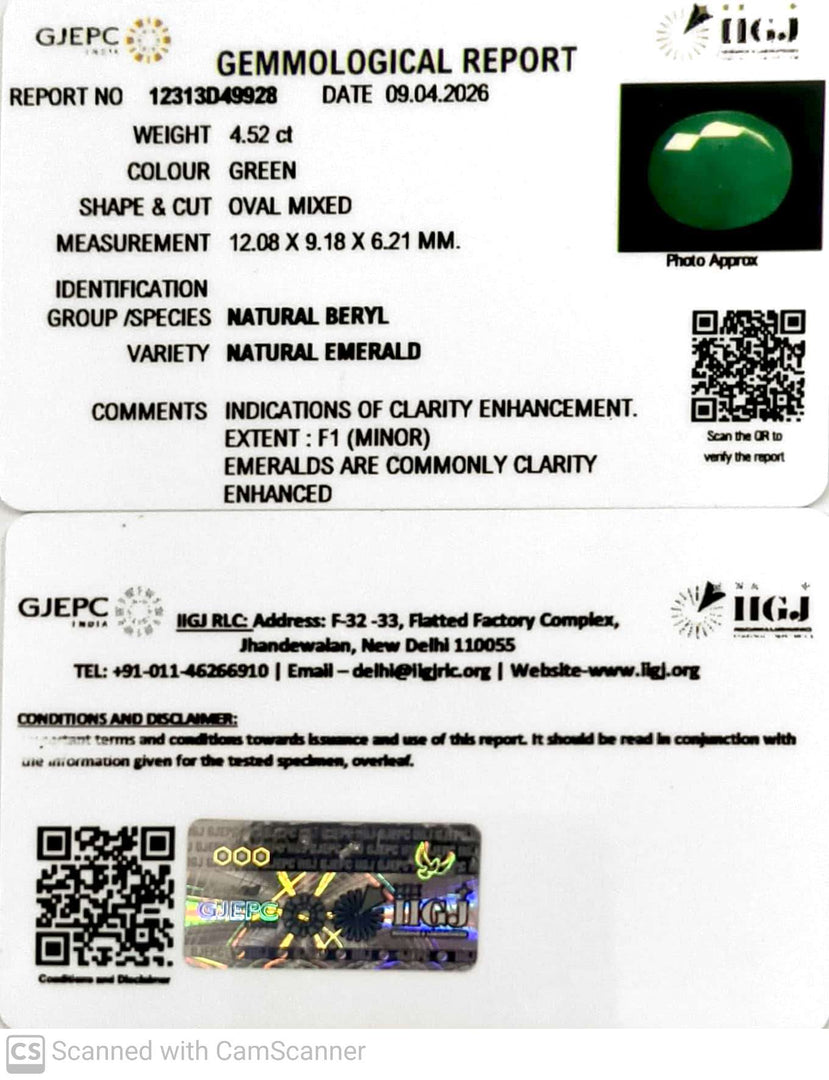 4.52/CT Natural Panna Stone with Govt. Lab Certificate-12313D49928