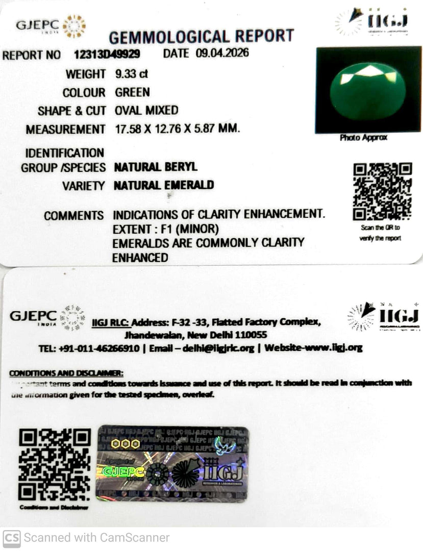 9.33/CT Natural Panna Stone with Govt. Lab Certificate-12313D49929
