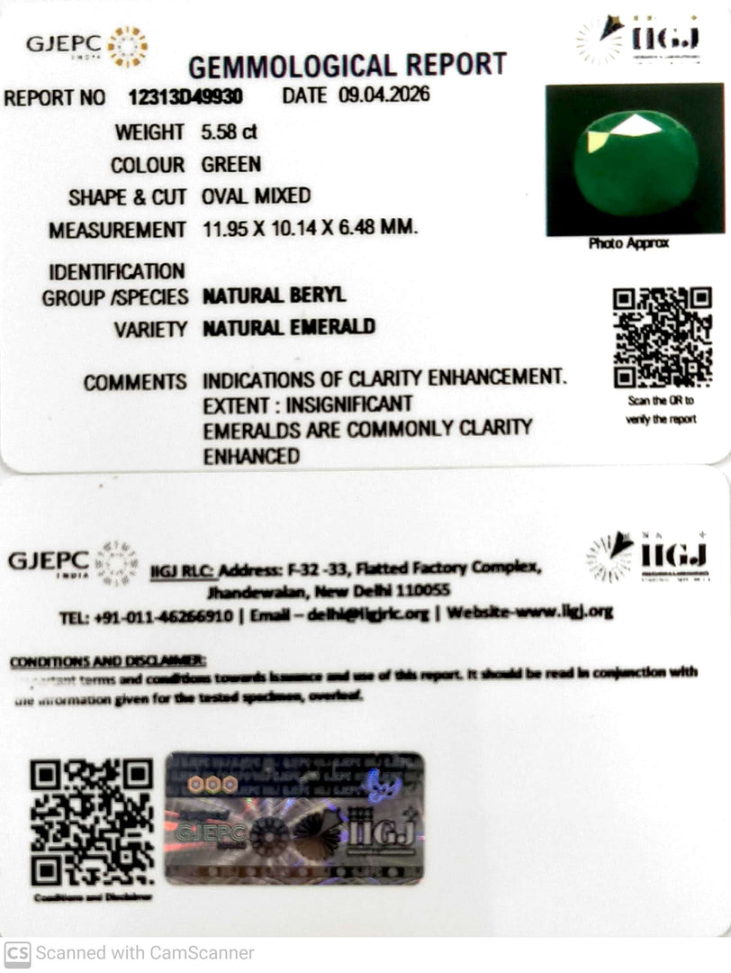 5.58/CT Natural Panna Stone with Govt. Lab Certificate-12313D49930