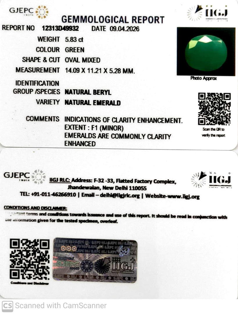 5.83/CT Natural Panna Stone with Govt. Lab Certificate-12313D49932