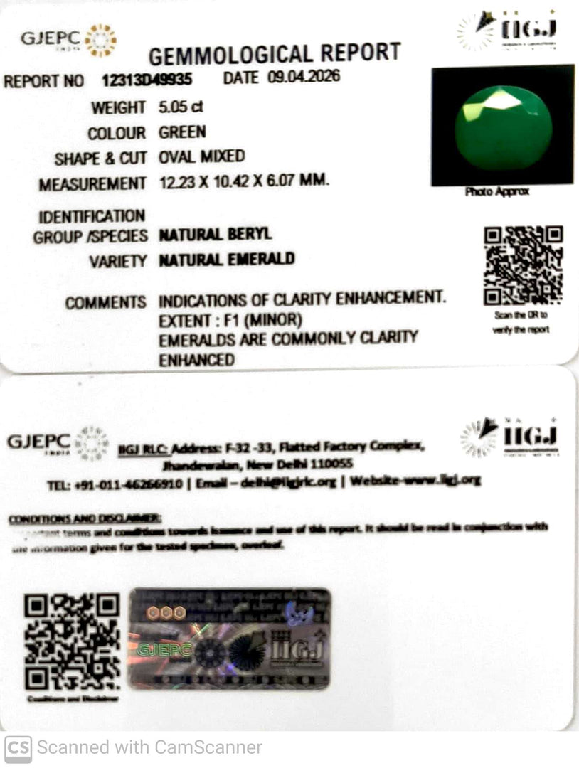 5.05/CT Natural Panna Stone with Govt. Lab Certificate-12313D49935