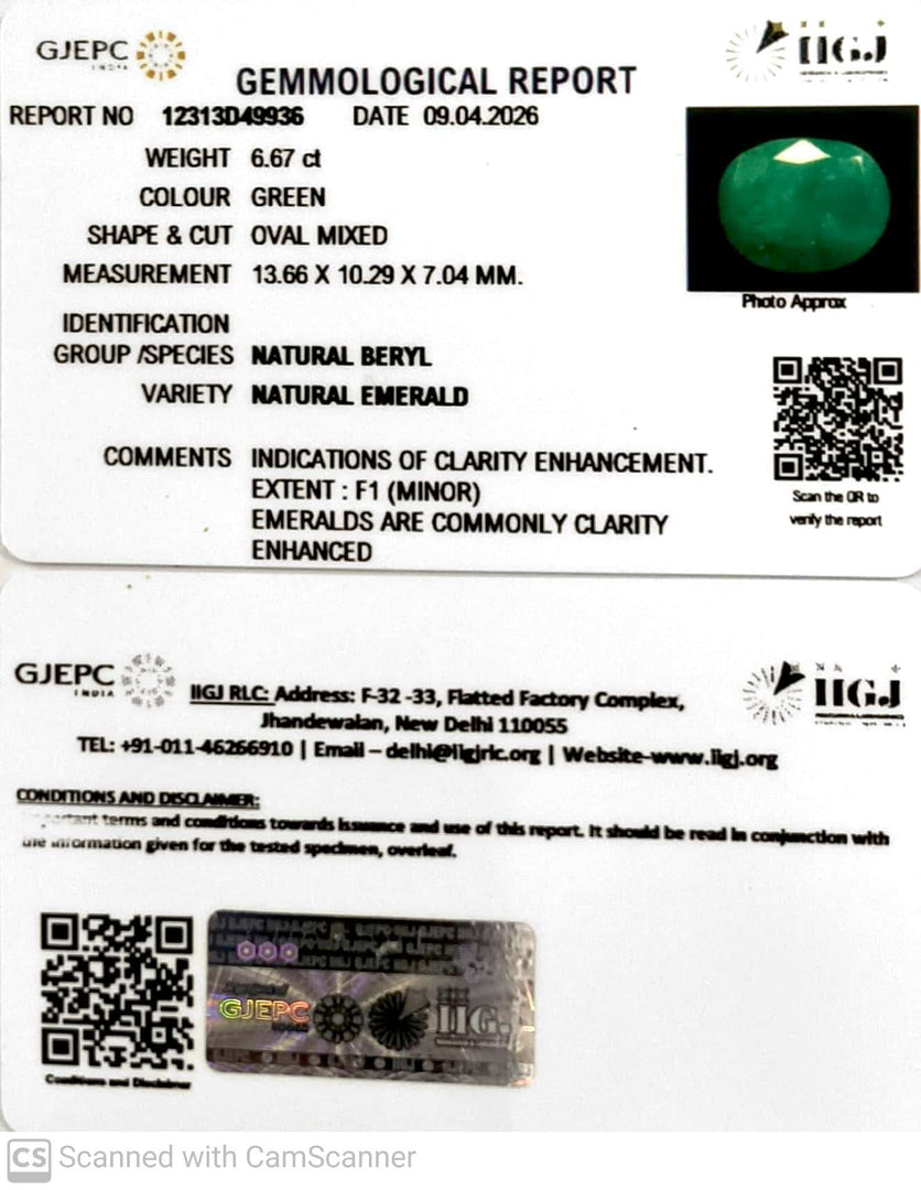 6.67/CT Natural Panna Stone with Govt. Lab Certificate-12313D49936