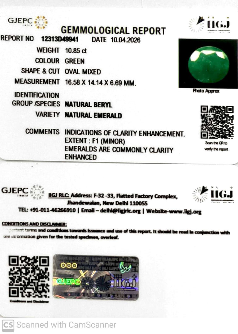 10.85/CT Natural Panna Stone with Govt. Lab Certificate-12313D49941
