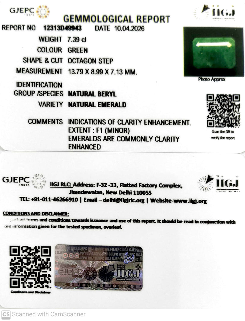 7.39/CT Natural Panna Stone with Govt. Lab Certificate-12313D49943