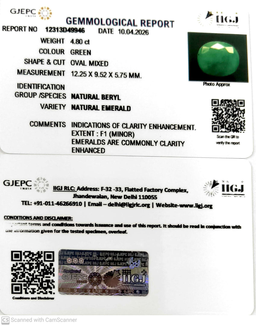 4.8/CT Natural Panna Stone with Govt. Lab Certificate-12313D49946