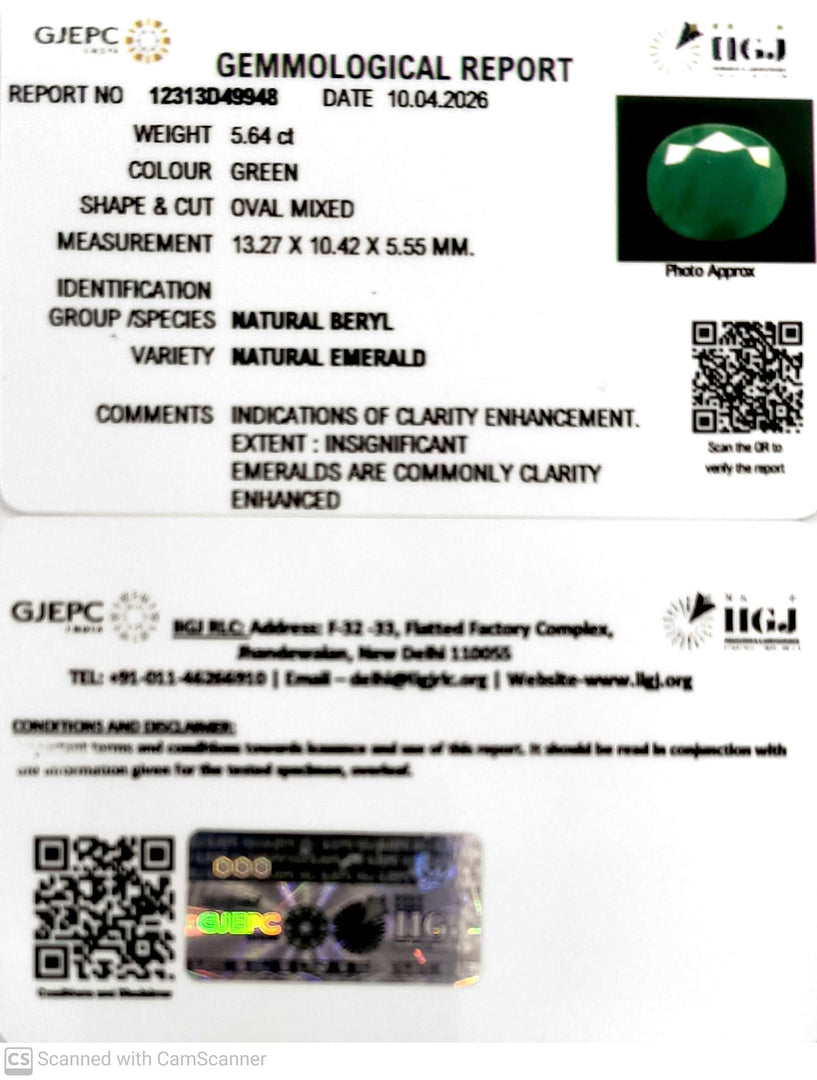 5.64/CT Natural Panna Stone with Govt. Lab Certificate-12313D49948
