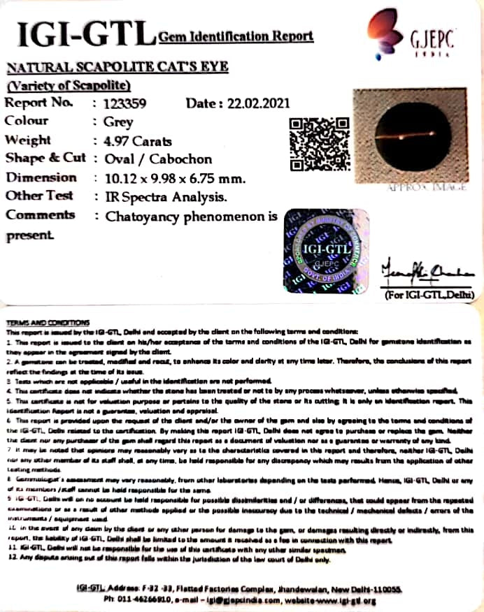 5.51 Ratti Natural Scapolite Cat's Eye with Govt. Lab Certified-(1221)