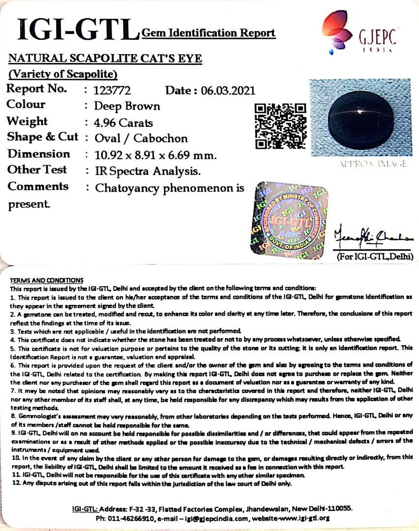 5.50 Ratti Natural Scapolite Cat's Eye with Govt. Lab Certified-(1221)