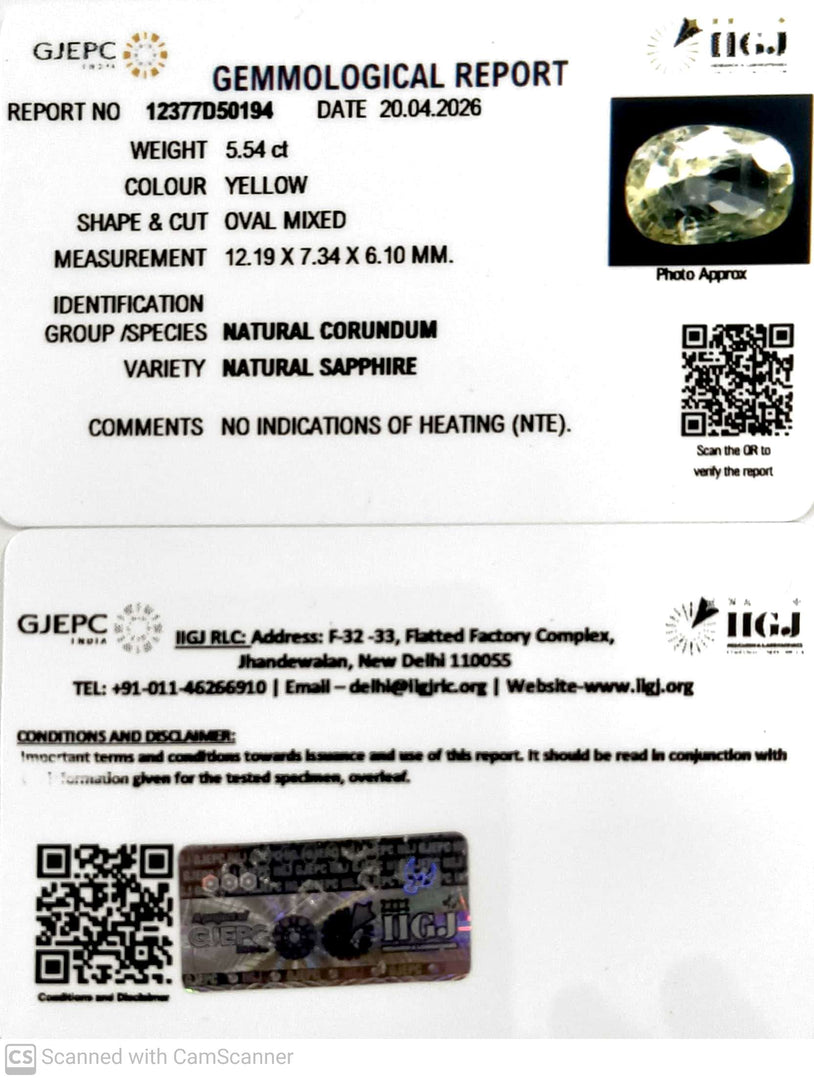5.54/CT Natural Yellow Sapphire With Govt Lab Certificate-12377D50194