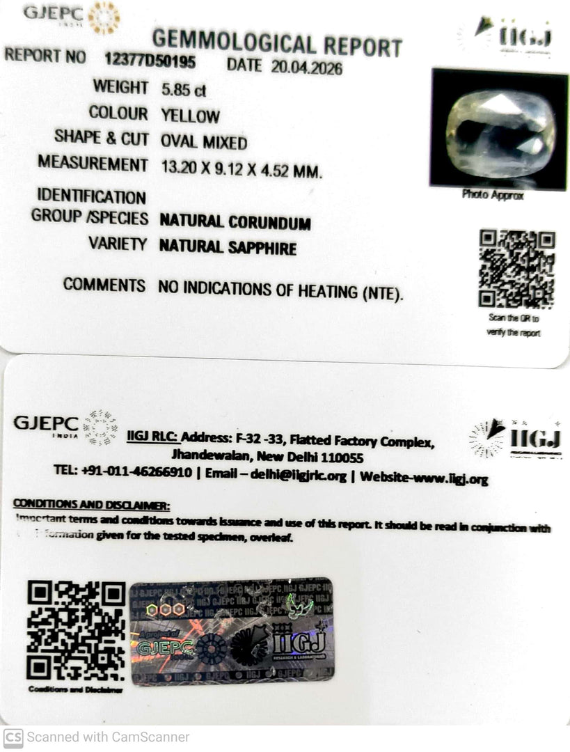 5.85/CT Natural Yellow Sapphire With Govt Lab Certificate-12377D50195