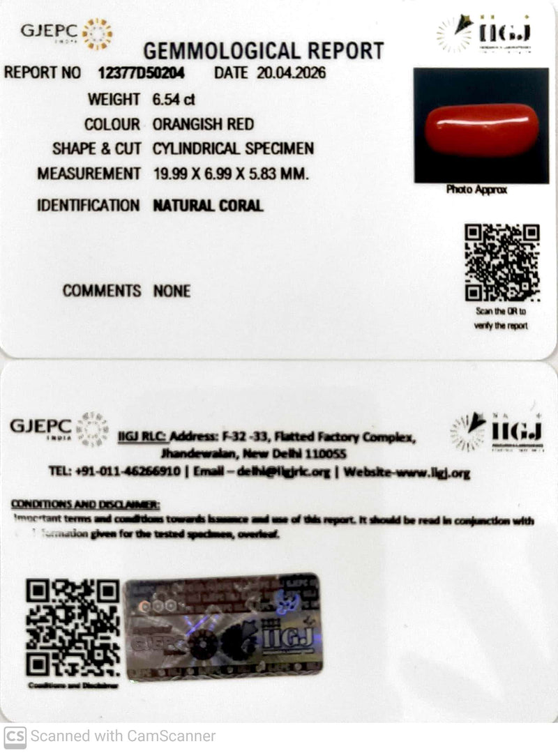 6.54/CT Natural Red Coral With Govt. Lab Certificate-12377D50204