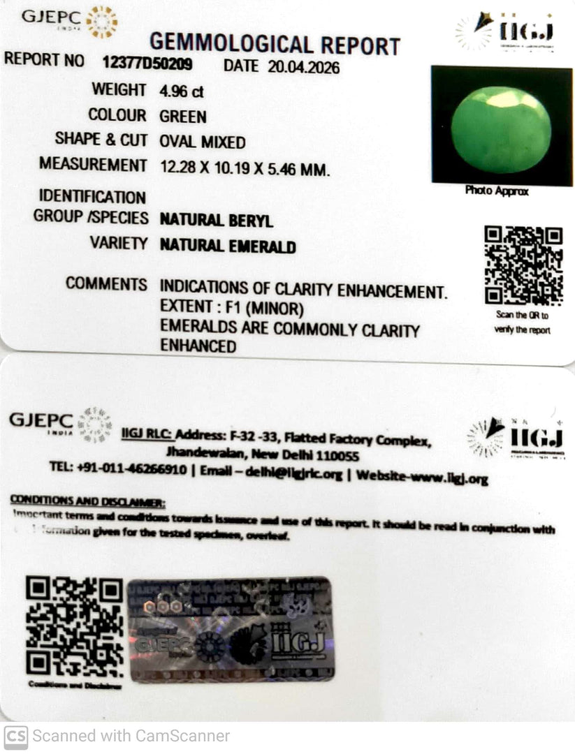 4.96/CT Natural Panna Stone with Govt. Lab Certificate-12377D50209