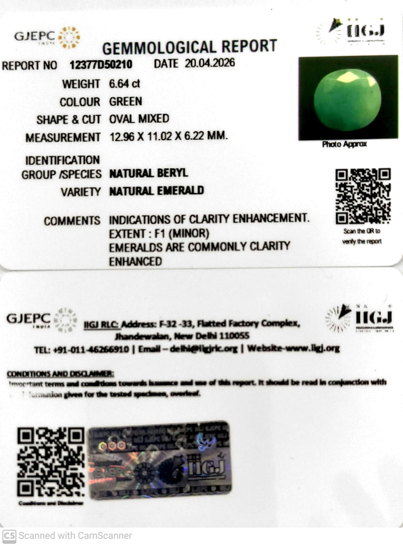 6.64/CT Natural Panna Stone with Govt. Lab Certificate-12377D50210