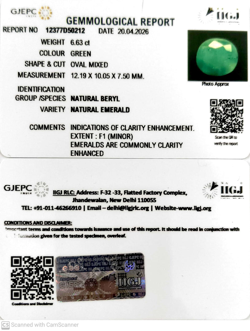 6.63/CT Natural Panna Stone with Govt. Lab Certificate-12377D50212