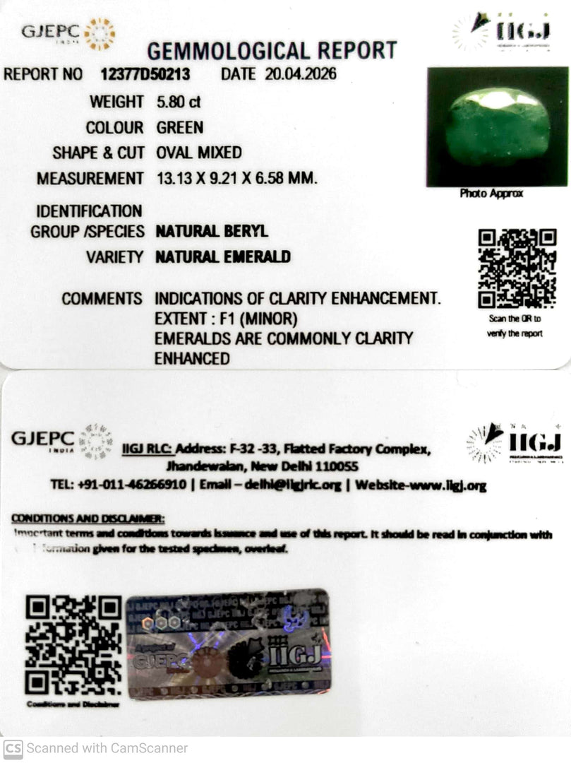 5.8/CT Natural Panna Stone with Govt. Lab Certificate-12377D50213