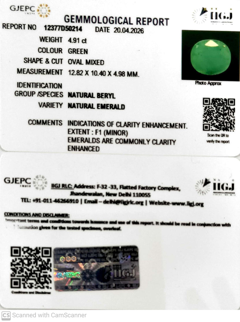 4.91/CT Natural Panna Stone with Govt. Lab Certificate-12377D50214
