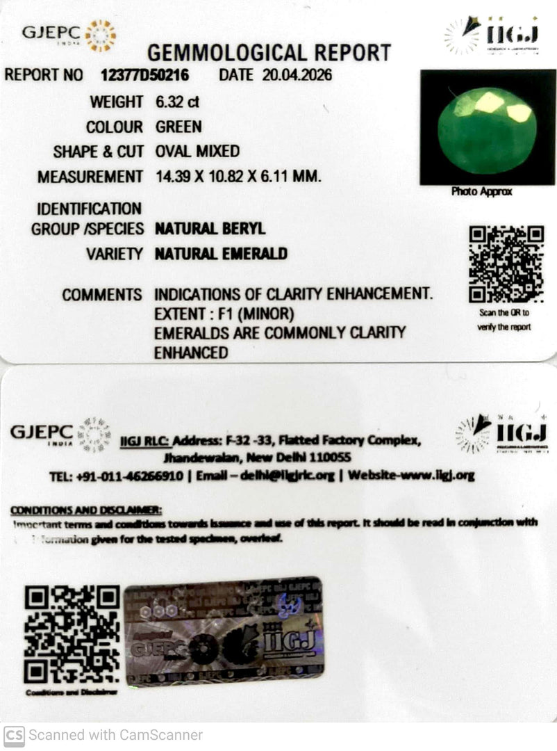 6.32/CT Natural Panna Stone with Govt. Lab Certificate-12377D50216