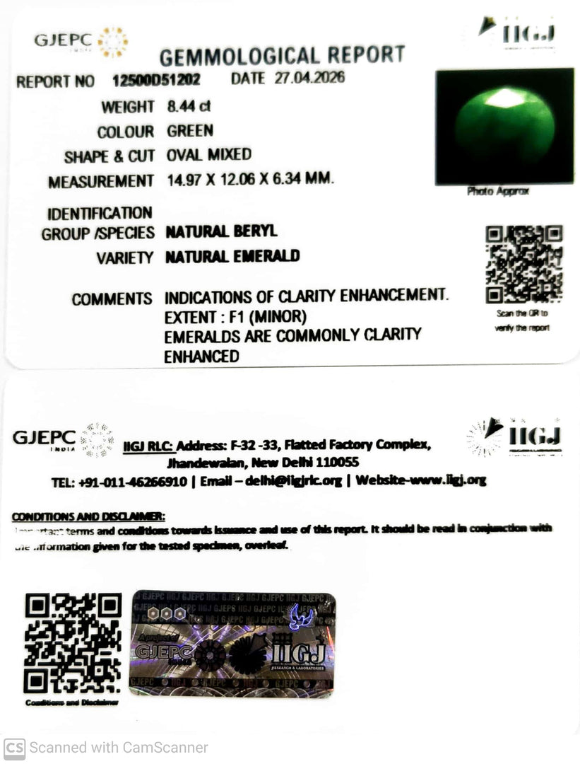 8.44/CT Natural Panna Stone with Govt. Lab Certificate-12500D51202