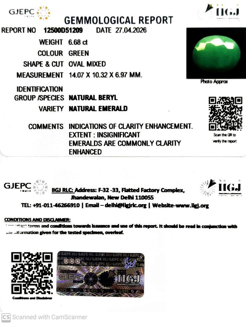 6.68/CT Natural Panna Stone with Govt. Lab Certificate-12500D51209