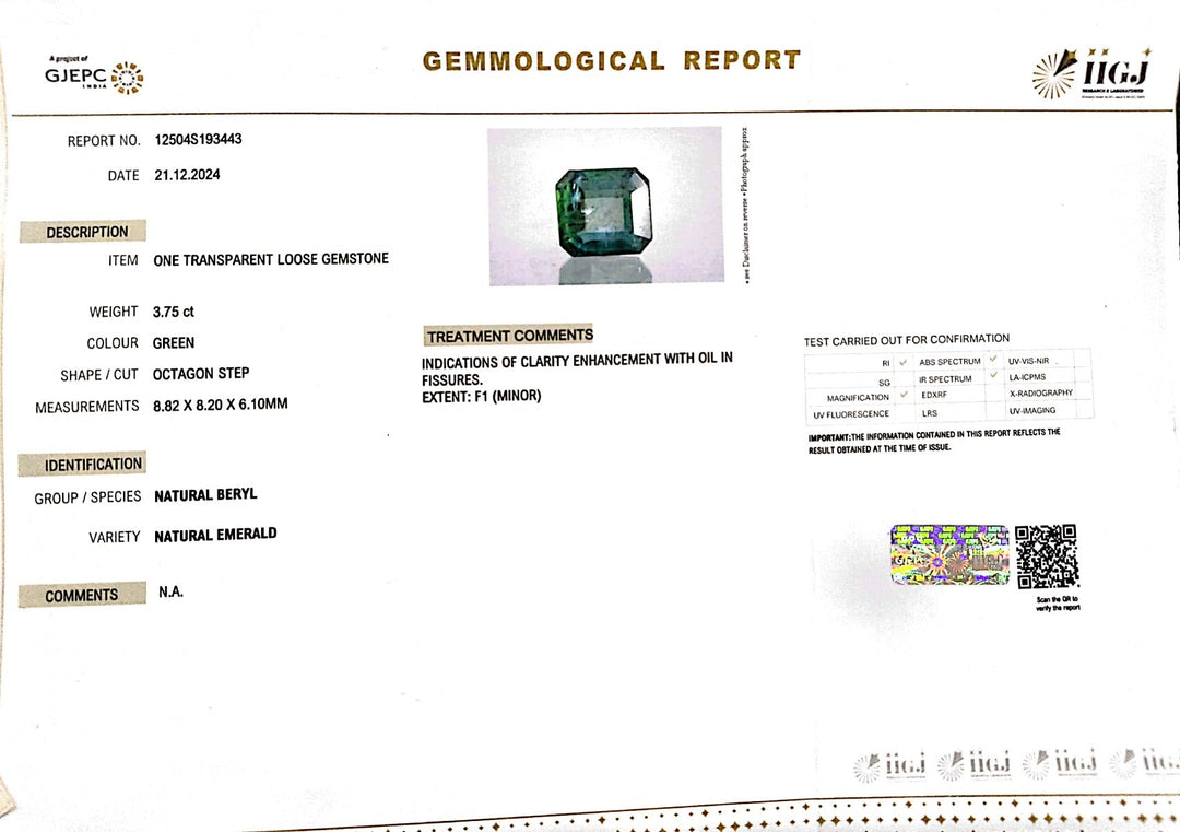 3.75/CT Natural Panna Stone with Govt. Lab Certificate-23310