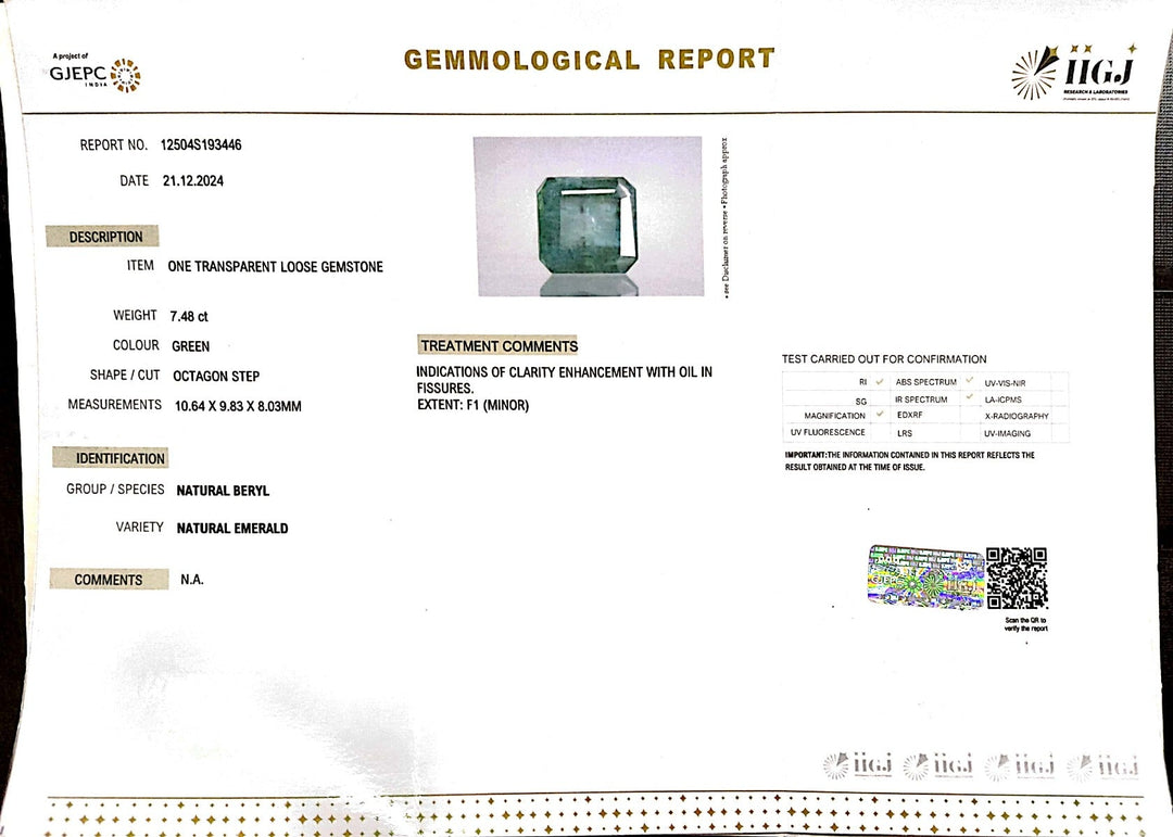 7.48/CT Natural Panna Stone with Govt. Lab Certificate-23310