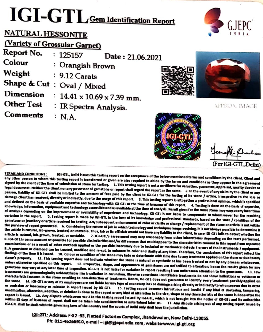 10.12 Ratti Natural Govt. Lab Certified Ceylonese Gomed-(1221)