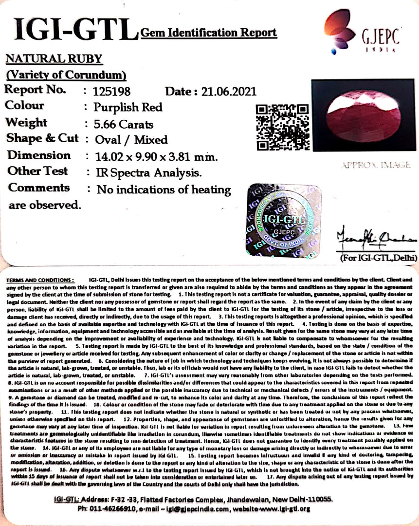 6.28 Ratti Natural Neo Burma Ruby with Govt. Lab Certificate-(3441)