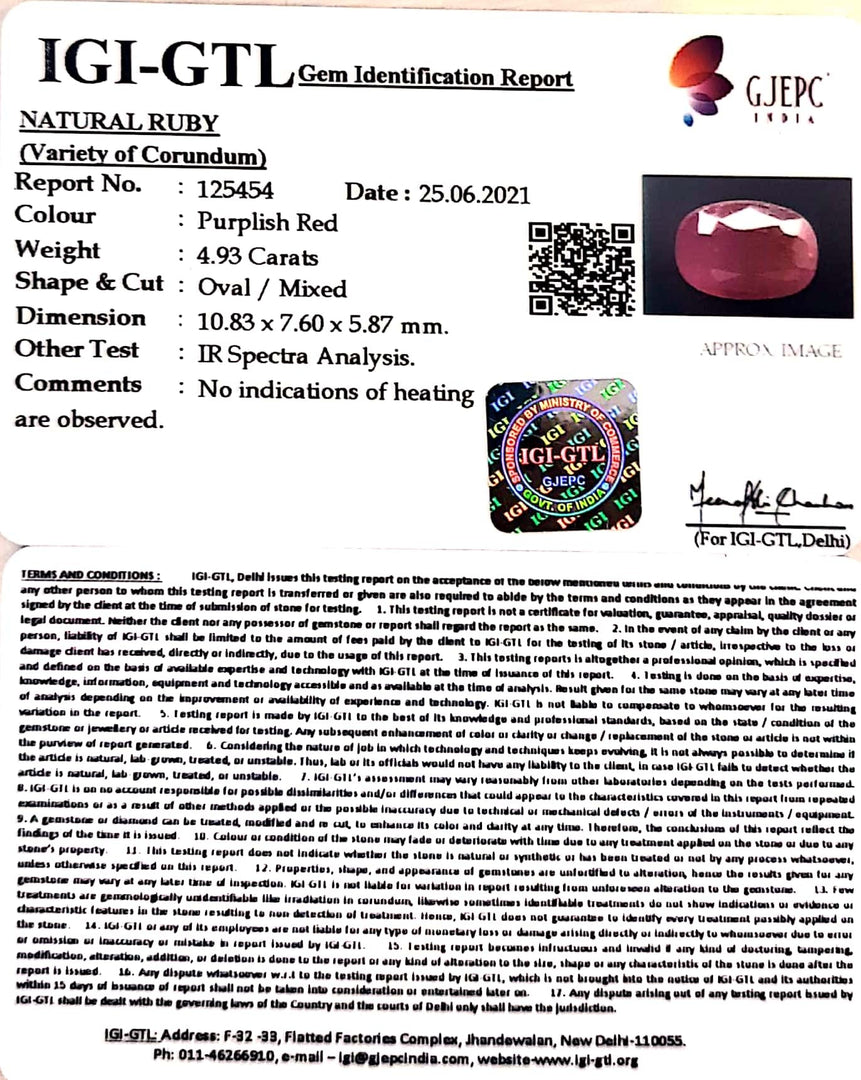 5.47 Ratti Natural Mozambique Ruby with Govt. Lab Certificate-(12210)