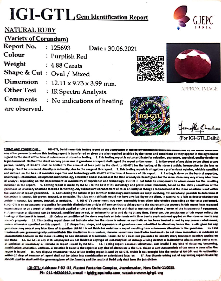 5.41 Ratti Natural Neo Burma Ruby with Govt. Lab Certificate-(3441)