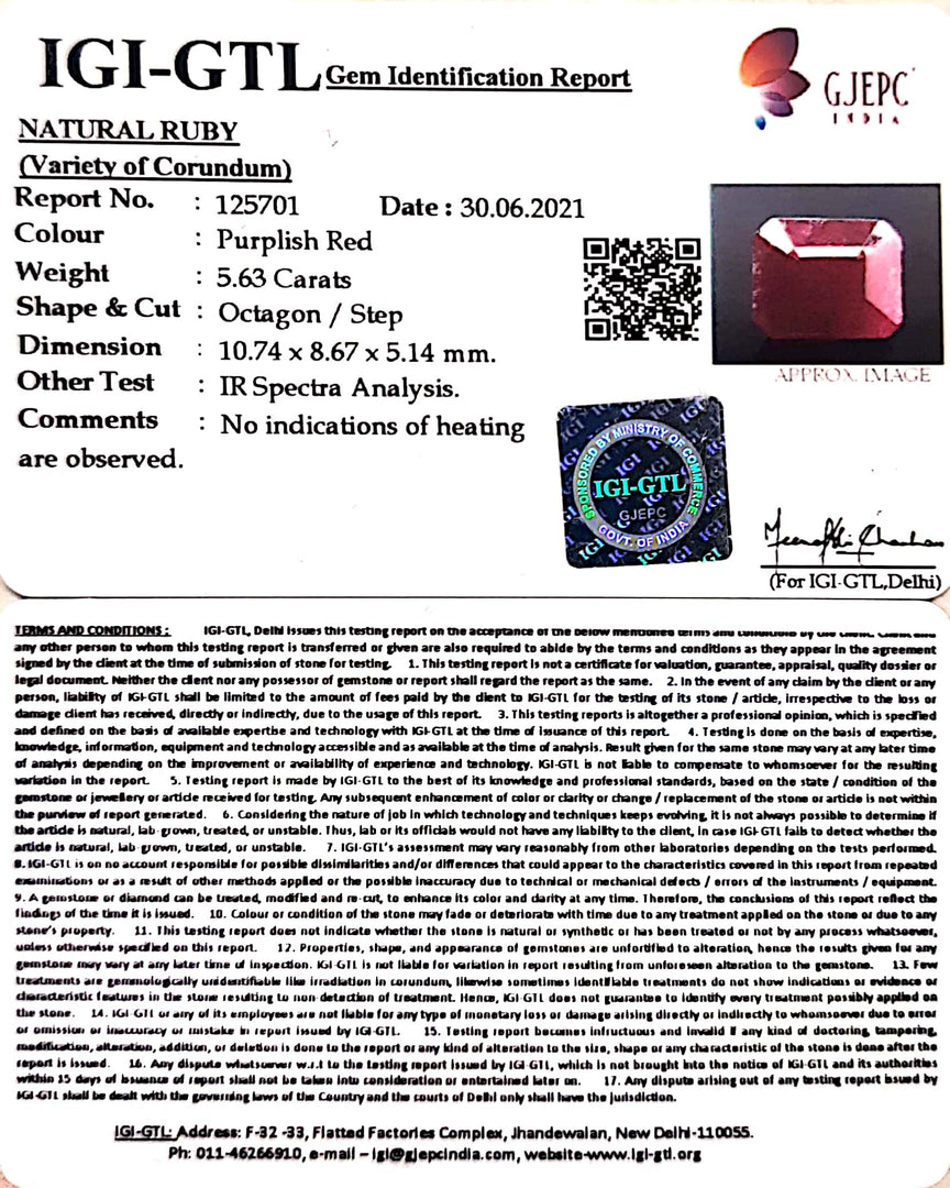 6.24 Ratti Natural New Burma Ruby with Govt. Lab Certificate-(4551)