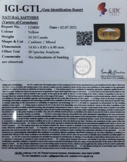 11.21 Ratti Natural Ceylonese Yellow Sapphire with Govt Lab Certificate-(6771)