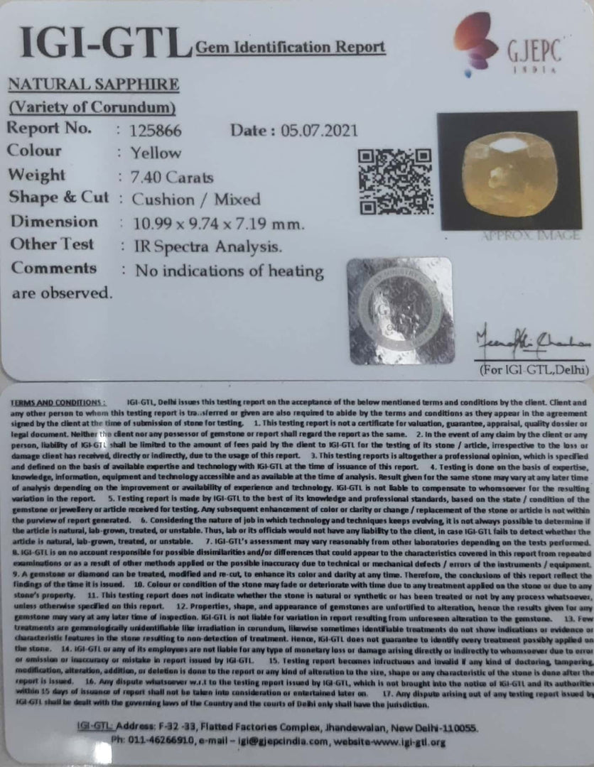 8.21 Ratti Natural Ceylonese Yellow Sapphire with Govt Lab Certificate-(4551)