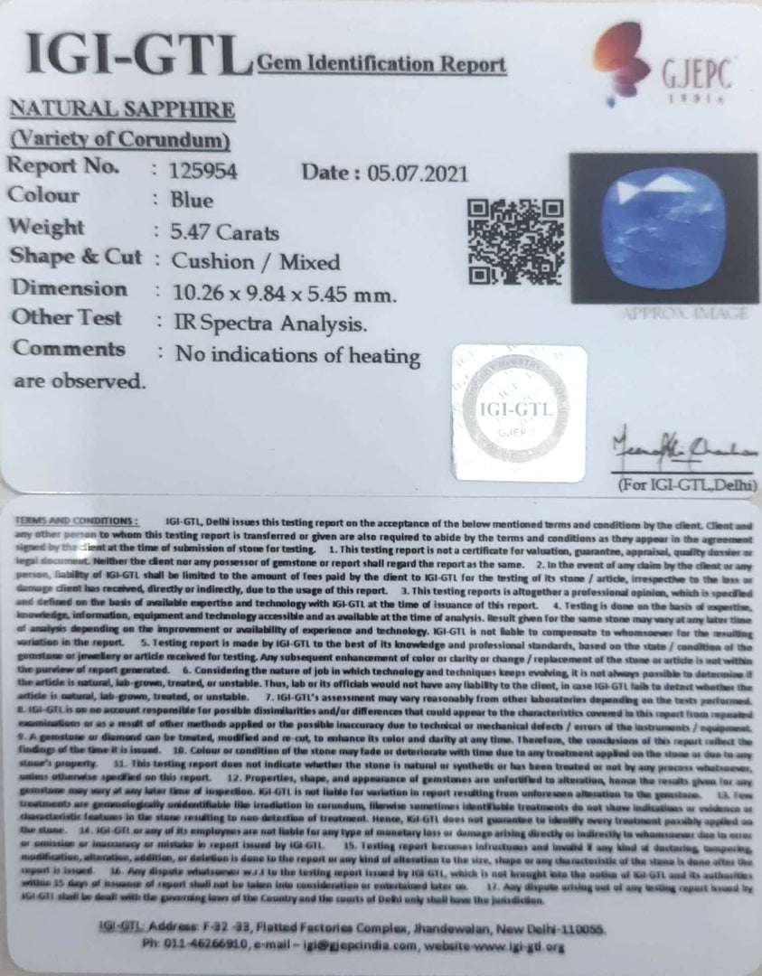 6.07 Ratti Natural Blue Sapphire With Govt Lab Certified-(6771)