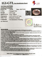 4.53/CT Natural Pink Sapphire with Govt Lab Certificate (45510)