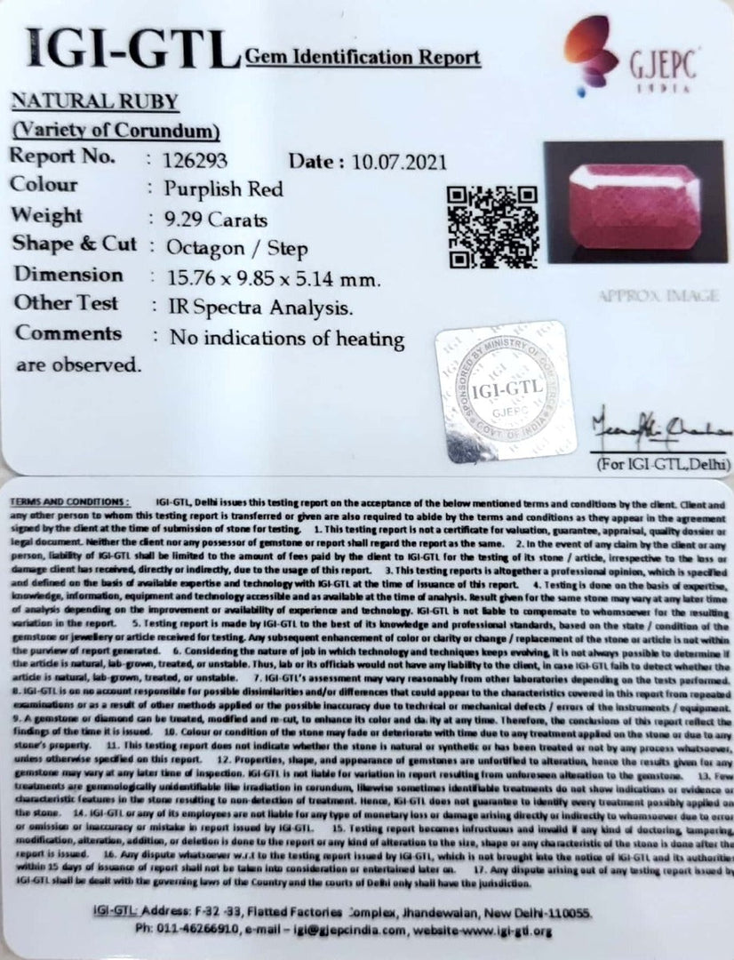 10.31 Ratti Natural new burma Ruby with Govt. Lab Certificate-(2331)