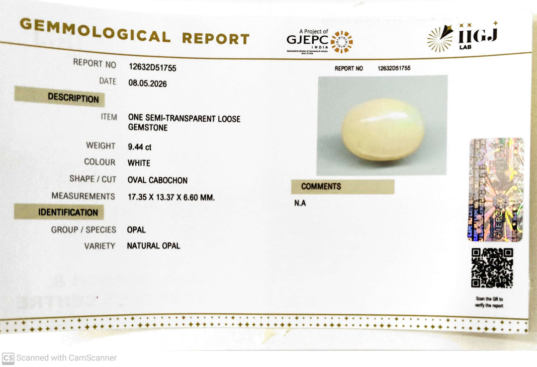 9.44/CT Natural FIRE OPAL with Govt. Lab Certificate-12632D51755