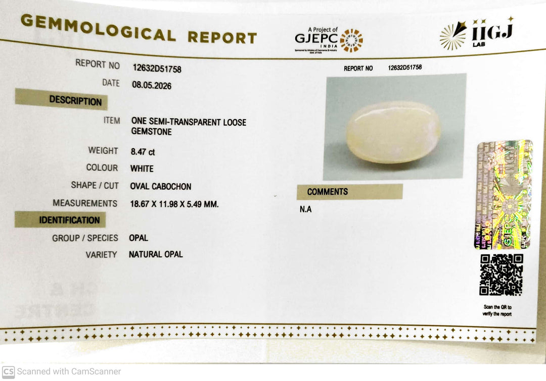8.47/CT Natural FIRE OPAL with Govt. Lab Certificate-12632D51758