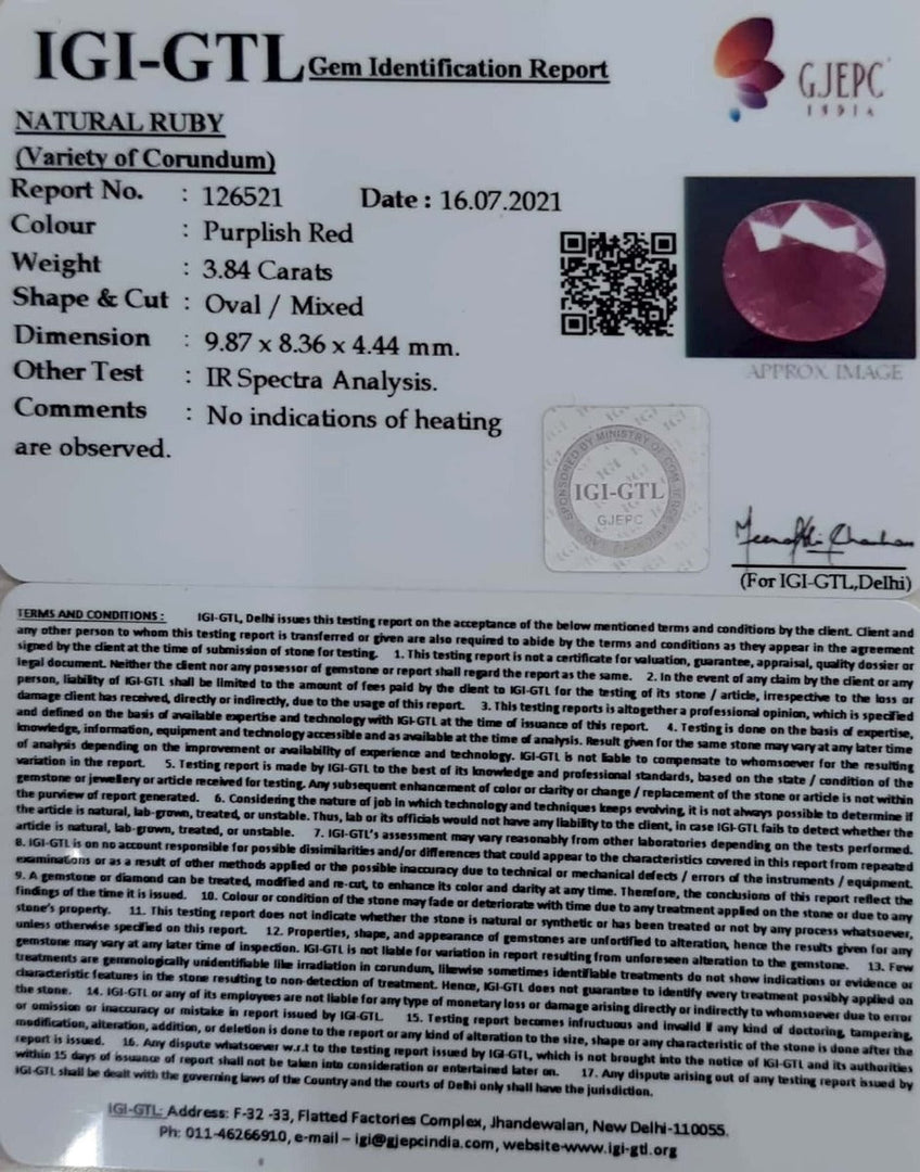 4.26 Ratti Natural New Burma Ruby with Govt. Lab Certificate-(4551)