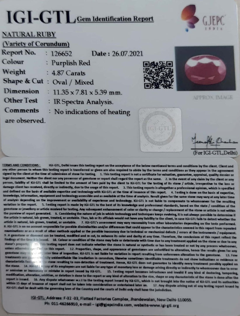 5.40 Ratti Natural New Burma Ruby with Govt. Lab Certificate-(4551)