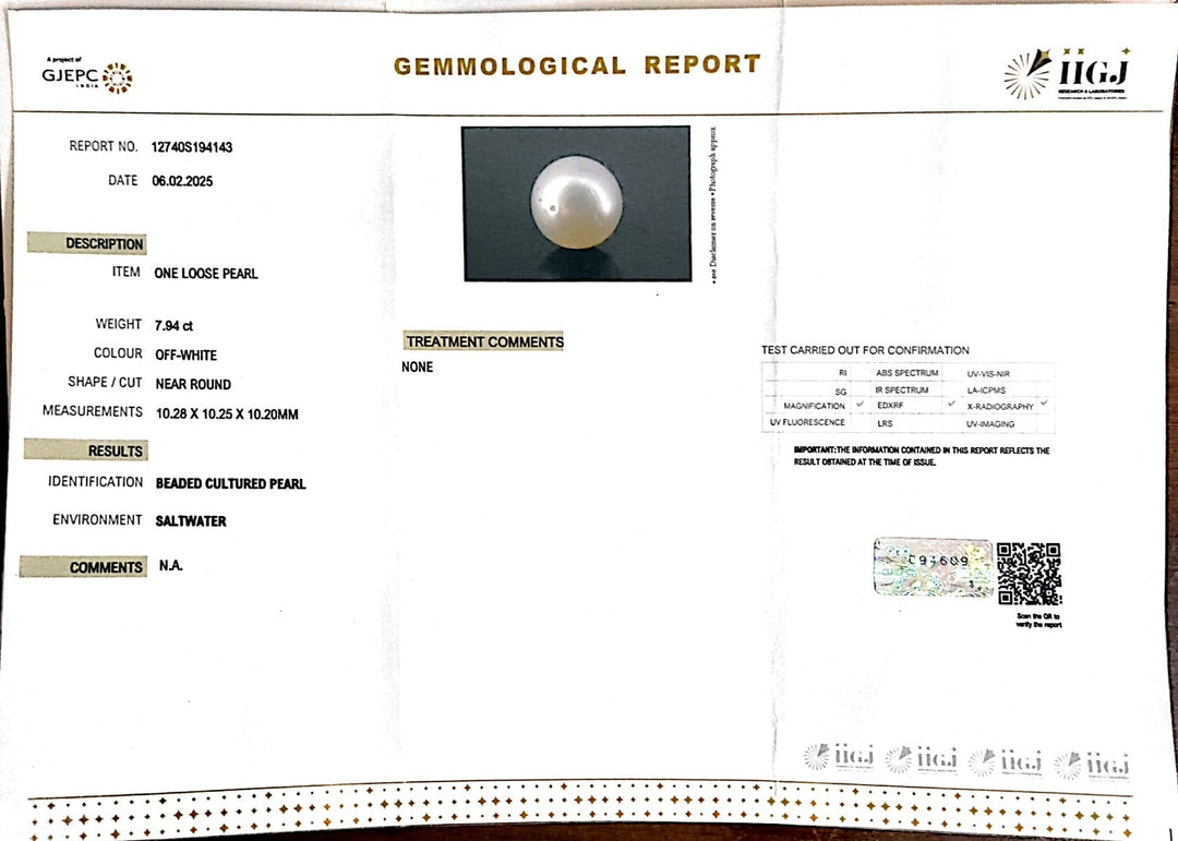 7.94/CT South Sea Pearl with Govt. Lab Certificate-1550