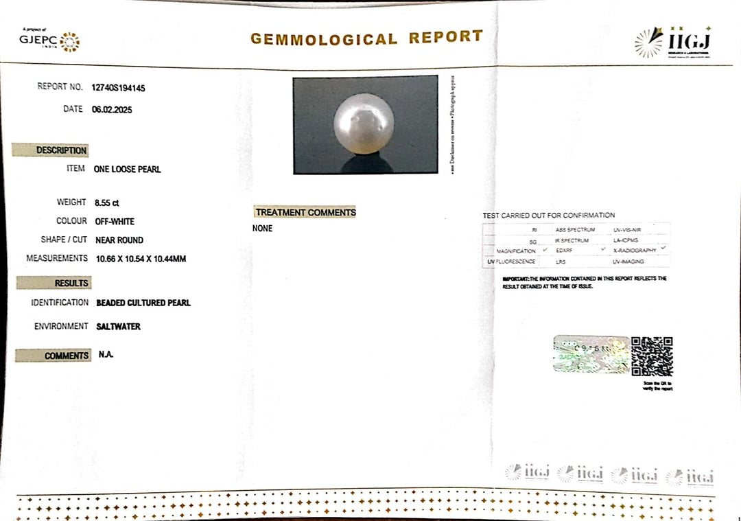 8.55/CTSouth Sea Pearl with Govt. Lab Certificate-1550