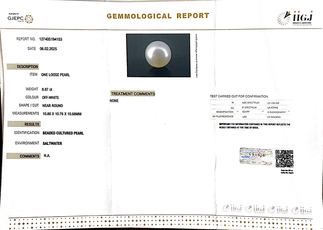8.87/CT South Sea Pearl with Govt. Lab Certificate-1550