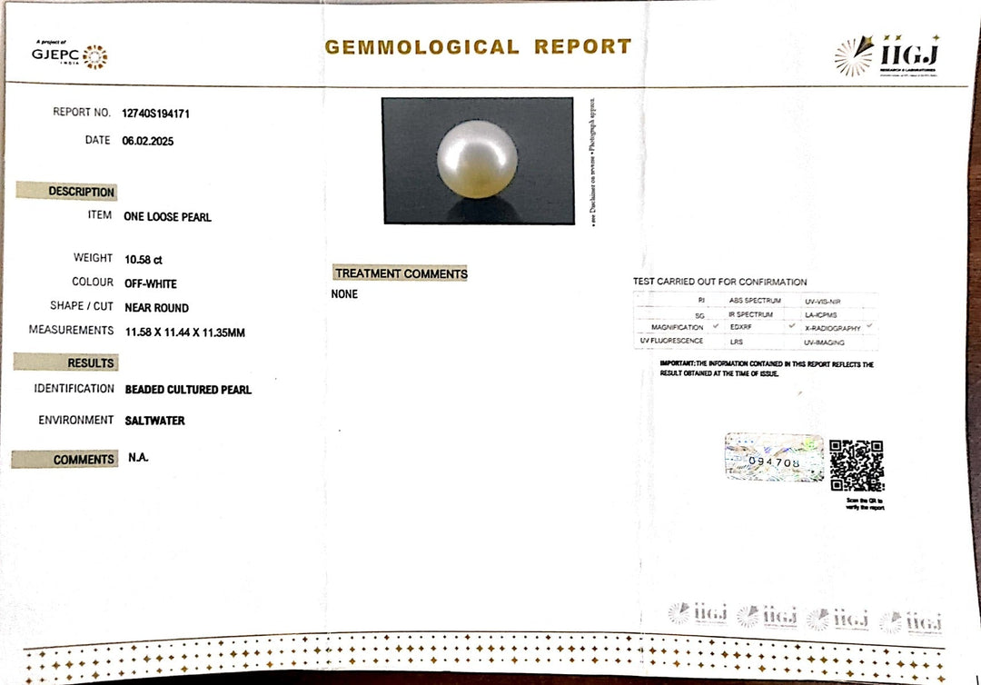 10.58/CT South Sea Pearl with Govt. Lab Certificate-1550