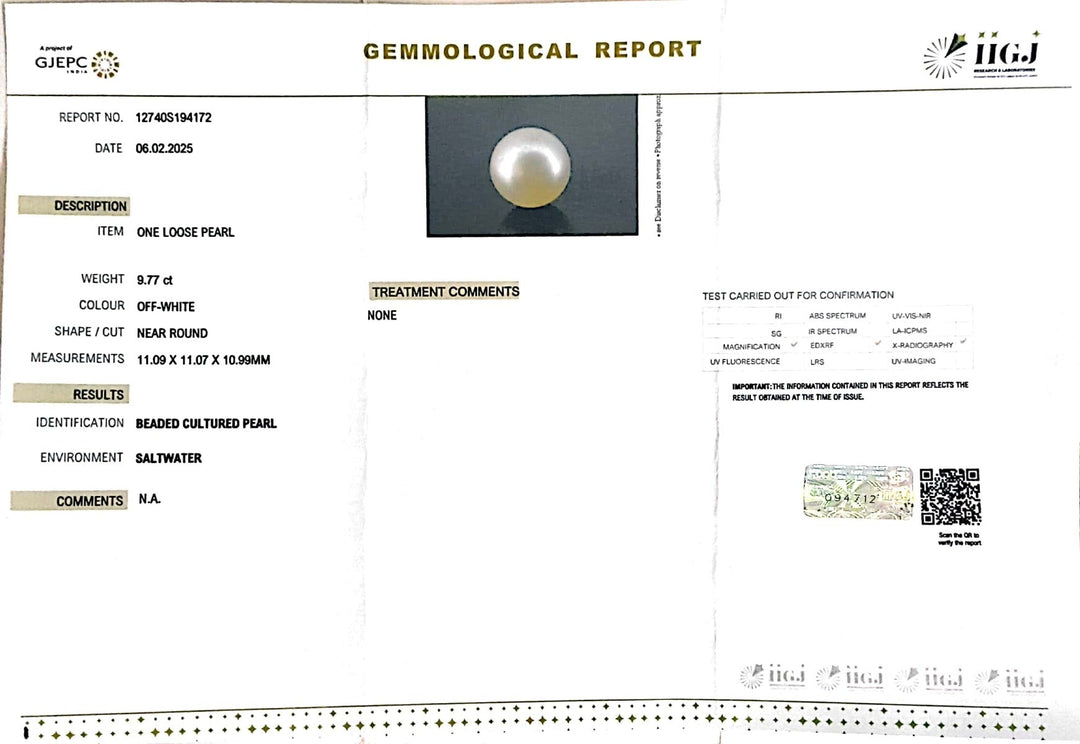 9.77/CT South Sea Pearl with Govt. Lab Certificate-1550
