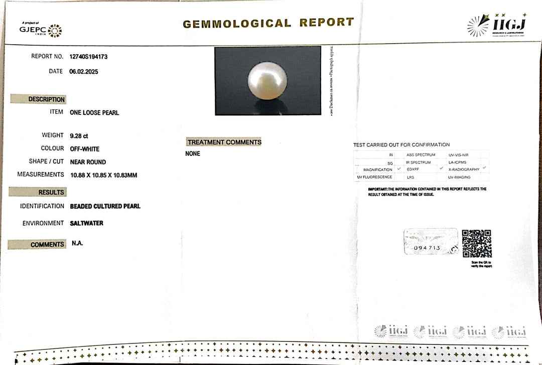 9.28/CT South Sea Pearl with Govt. Lab Certificate-1550