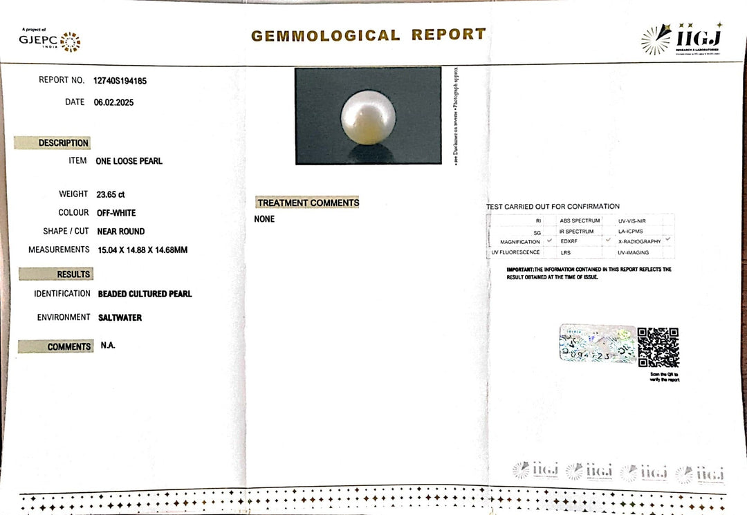 23.65/CT South Sea Pearl with Govt. Lab Certificate-1550
